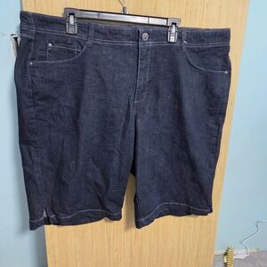 JMS Just My Size Womens 24W Dark Wash Butterfly Embroidered Bermuda Denim Shorts